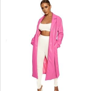 Pink Faux Leather Duster Trench Jacket